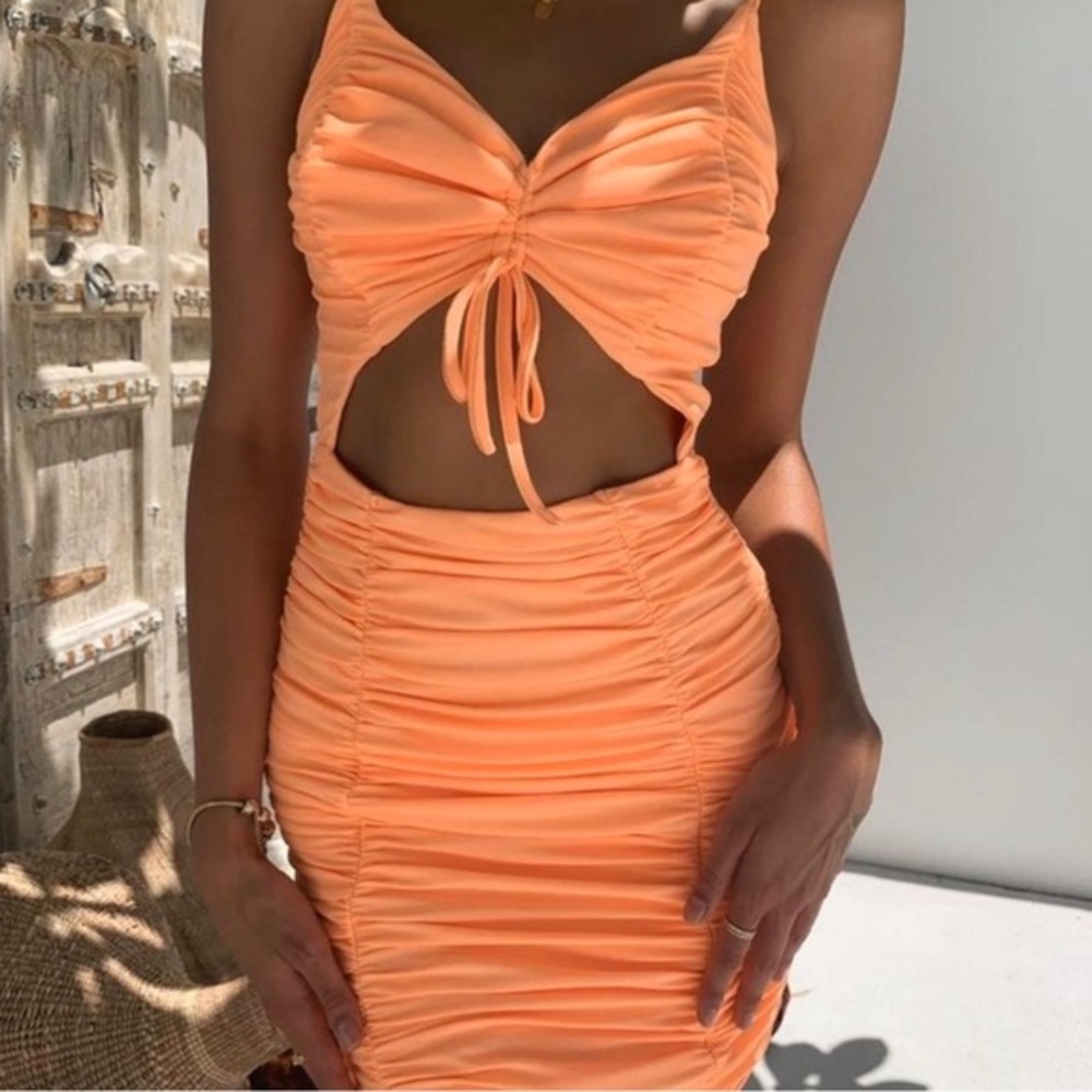 Tiger Mist Peach Cut-Out Mini Dress